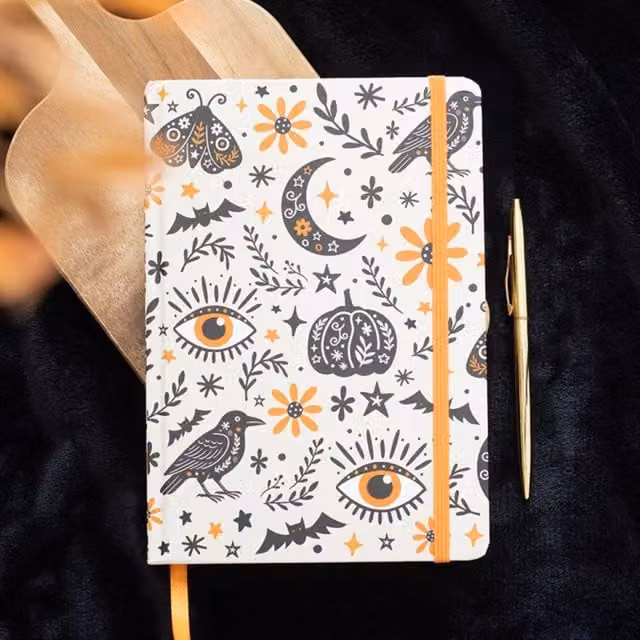 KDMK Frightful Folk Autumn Lined A5 Hardcover Notebook with Gold Edges and Elastic Closure, Multicolour
