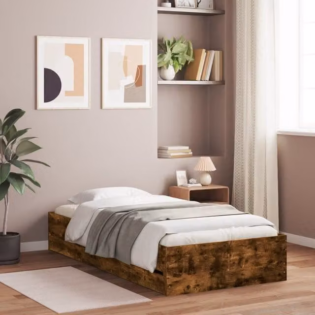 Berkfield Home Small Single Bed Frame with Drawers in Smoked Oak Brown, W: 75 cm, L: 190 cm