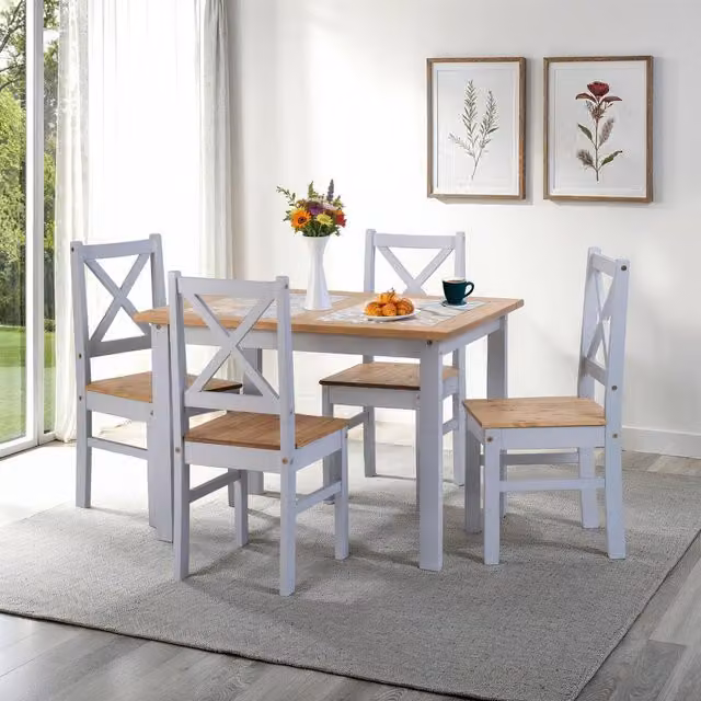 Seconique Salvador Dining Set with Square Ceramic Tile Top Table and 4 Chairs in Grey and Distressed Waxed Pine – 1