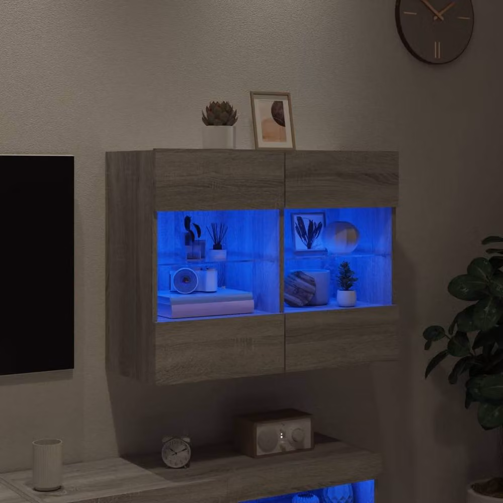 Berkfield Home Modern Wall Mounted TV Cabinet with Integrated LED Lights in Grey Sonoma, W: 78.5 cm, D: 30 cm, H: 60.5 cm – 2