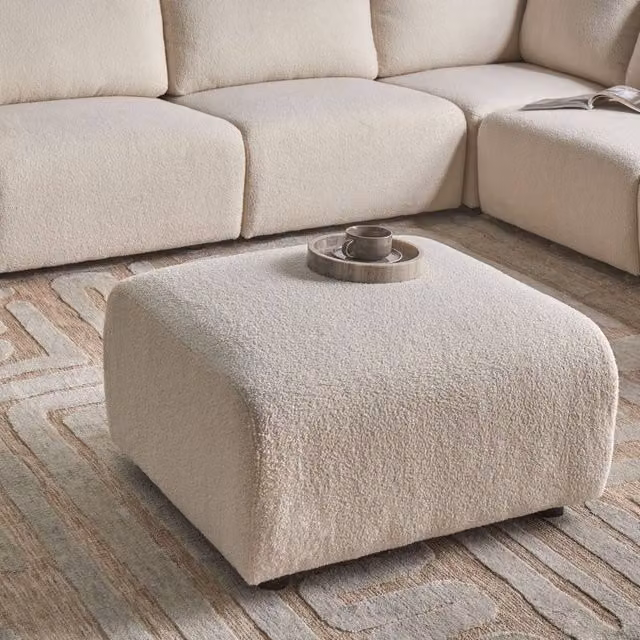 Wyld and Coco Modern Modular Ottoman in White Bouclé – 1