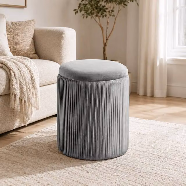 STILVORA Grey Fabric Storage Ottoman with Coffee Table Lid – 1