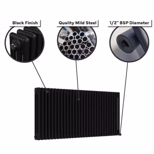 Lux Heat Black Horizontal 2 Column Traditional Steel Radiator, H 30 cm x W 78.5 cm – 4