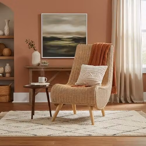 Desser Teardrop Wicker Reading Chair in Natural Brown and Beige Rattan, H 91 cm x W 54 cm x D 81 cm – 4
