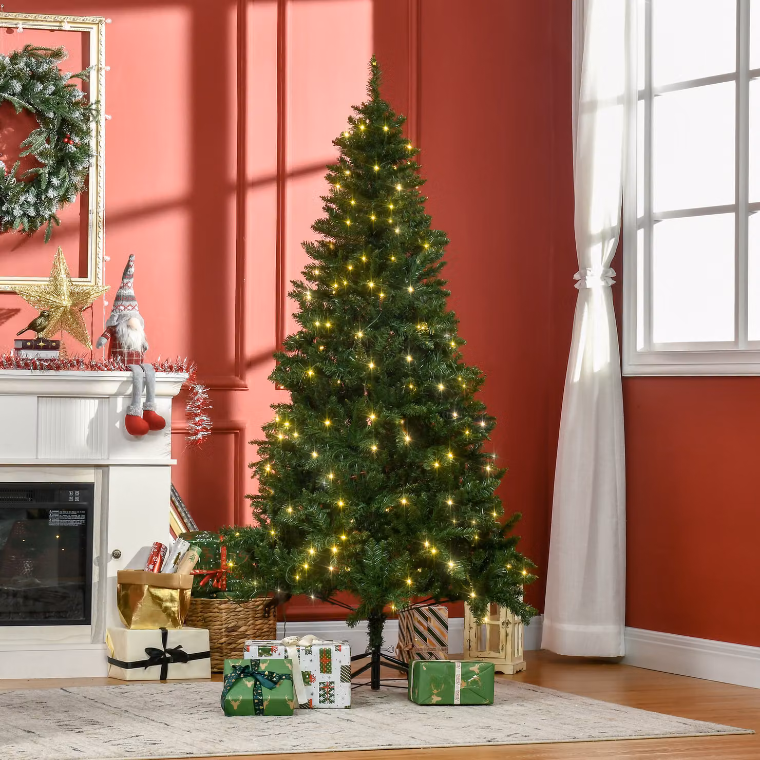 HOMCOM 6ft Artificial Christmas Tree with Warm White LED Lights, Green – 2