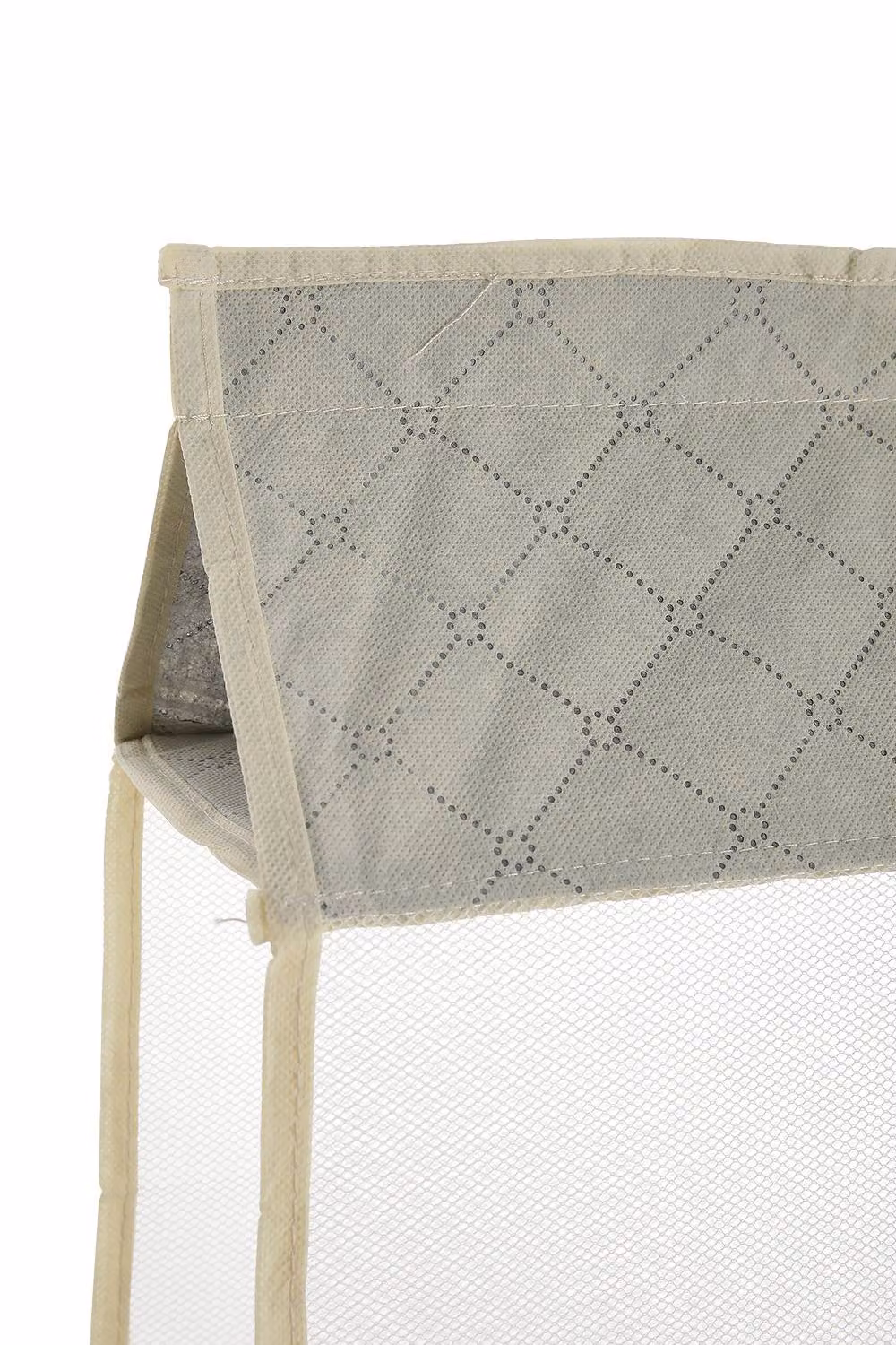 ExtraStar Space-Saving Hanging Bag Organiser with 3 Mesh Fabric Compartments in Beige – 2
