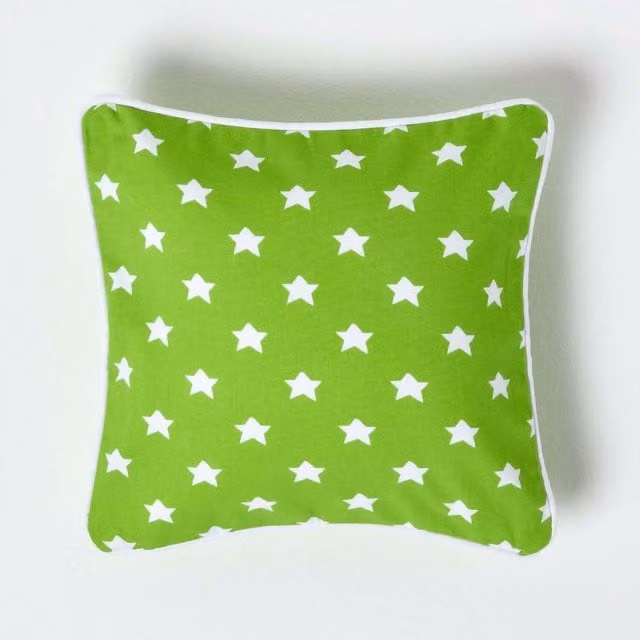 Homescapes Cotton Stars Cushion Cover, Green, W/D/H: 30 x 30 x 30 cm