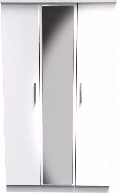 Knightsbridge Modern Triple Mirrored Wardrobe in White Gloss