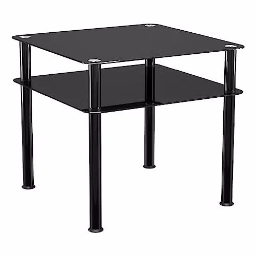 AVF Black Glossy Glass Coffee Table with Metal Legs, W/D/H: 60 x 60 x 42 cm