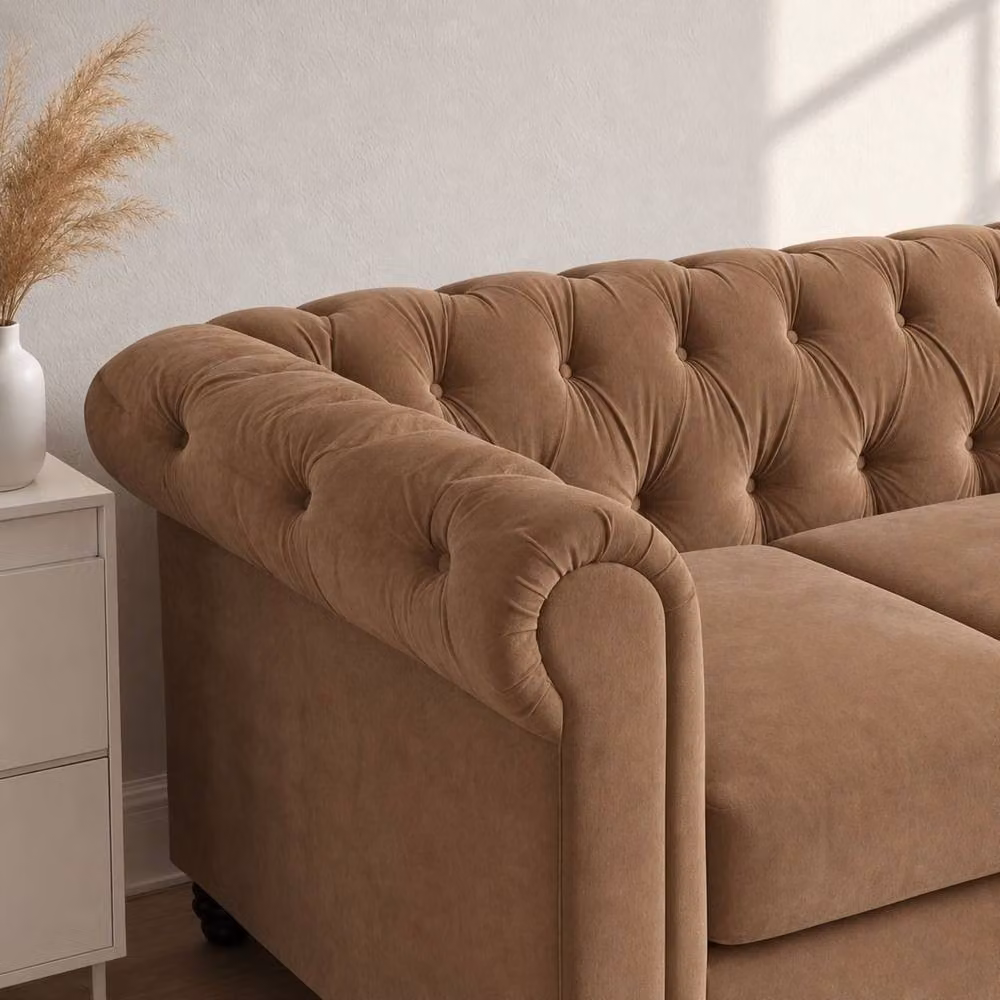 Sofaya Hampton 4 Seater L Shape Chesterfield Sofa in Brown Velvet with Right Hand Chaise – 3