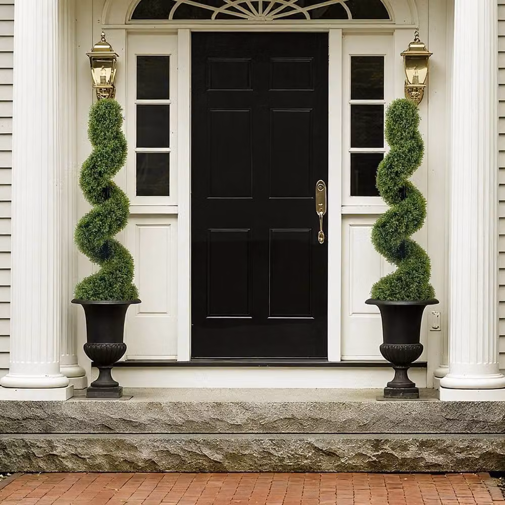 VOGREX Set of 2 Bottle Green Artificial Spiral Topiary Trees, Height: 120 cm – 4