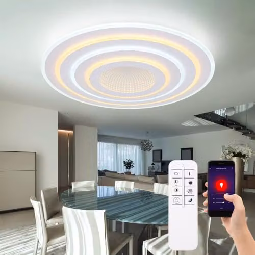 Globo Lighting Smart LED Ceiling Light with 3D Effect, Dimmable Remote Control and Night Light, White, Diameter: 70 cm – 2