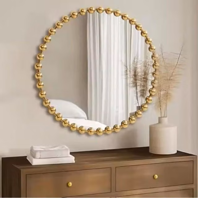 DEENZ Round Beaded Wall Mirror, Gold, Diameter: 60 cm
