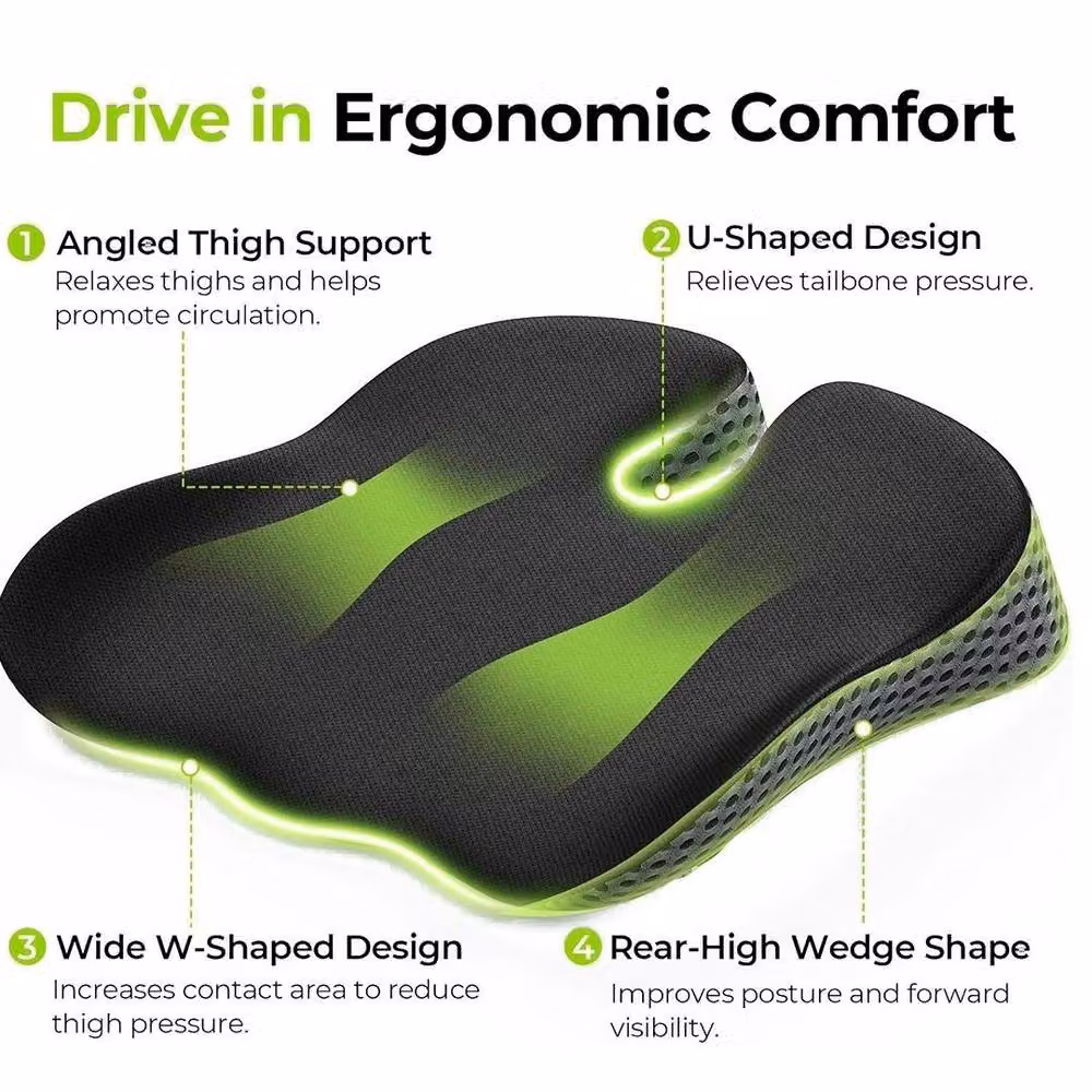 FLAVORA Memory Foam Car Seat Cushion Wedge Driver Booster, Black, W: 190 cm, D: 100 cm – 2