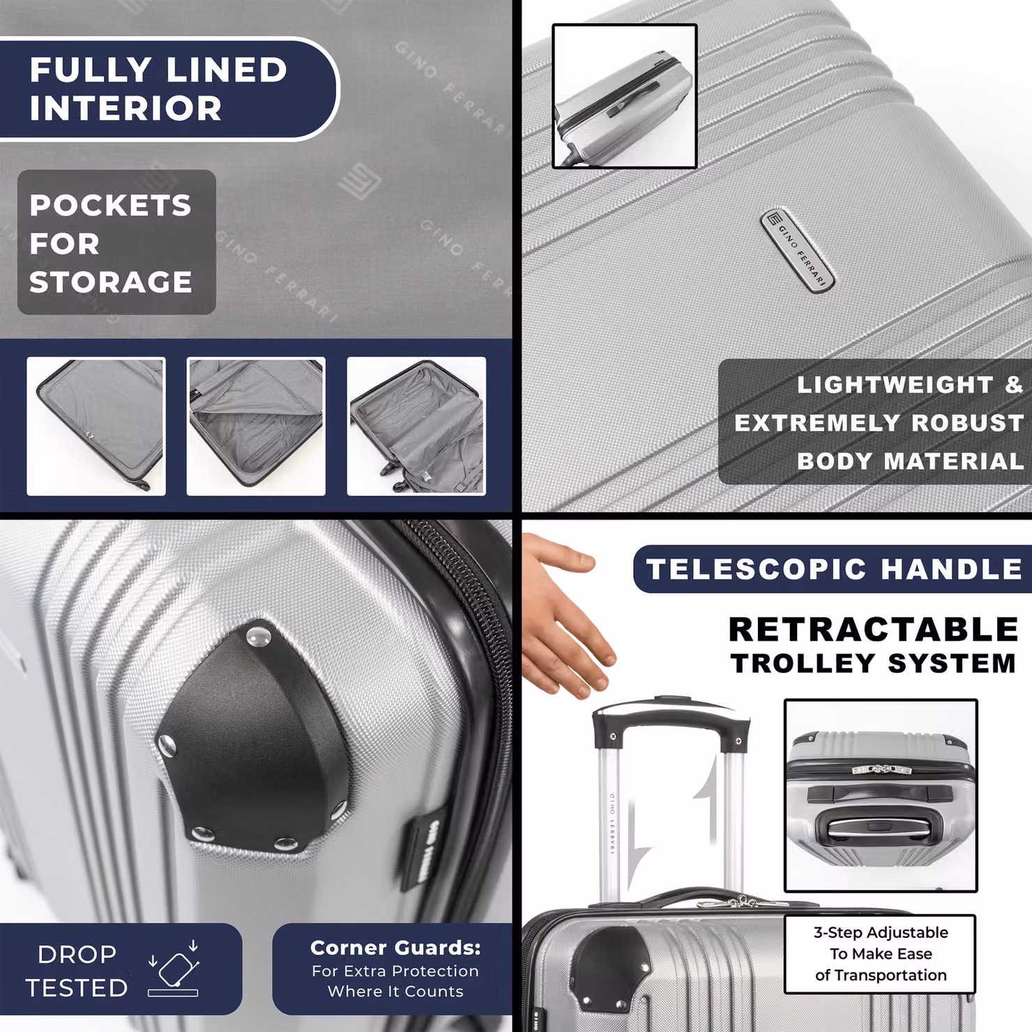 Gino Ferrari Business Travel Hard Shell Suitcase in Silver, Small Lightweight Cabin and Hold Luggage – 2