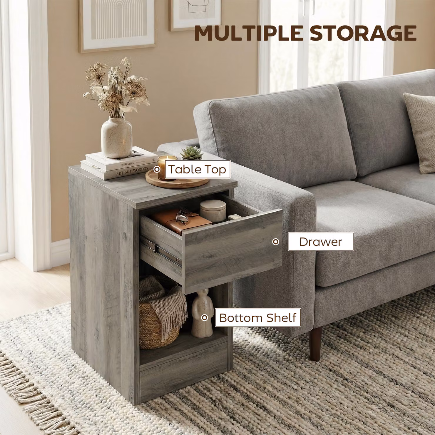 HOMCOM Set of Two Modern Grey Bedside Tables – 4