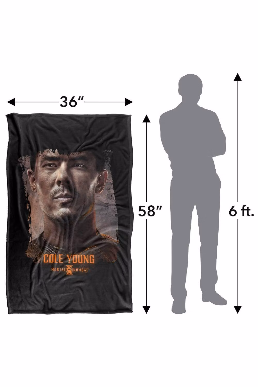 Warner Bros. Mortal Kombat 2 Cole Young Portrait Super Soft Silky Touch Throw Blanket in Black and Multicolour, Large – 3
