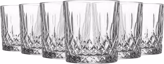 LAV Odin Geometric Whiskey Tumblers, Set of 6, Clear, 330ml – 1