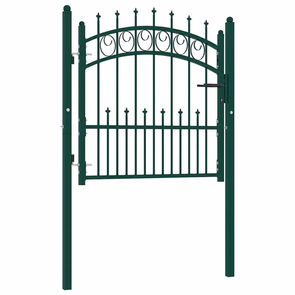 Berkfield Home Sturdy Steel In-Ground Fence Gate with Spikes, Green, W: 100 cm x H: 102 cm – 1