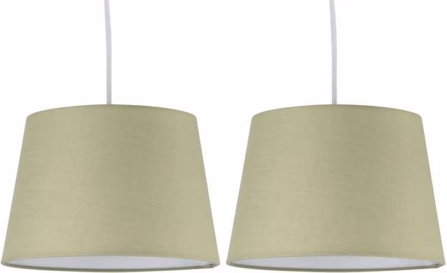 First Choice Lighting Set of 2 Green Fabric Tapered Cylinder Pendant Lamp Shades, Diameter: 23 cm