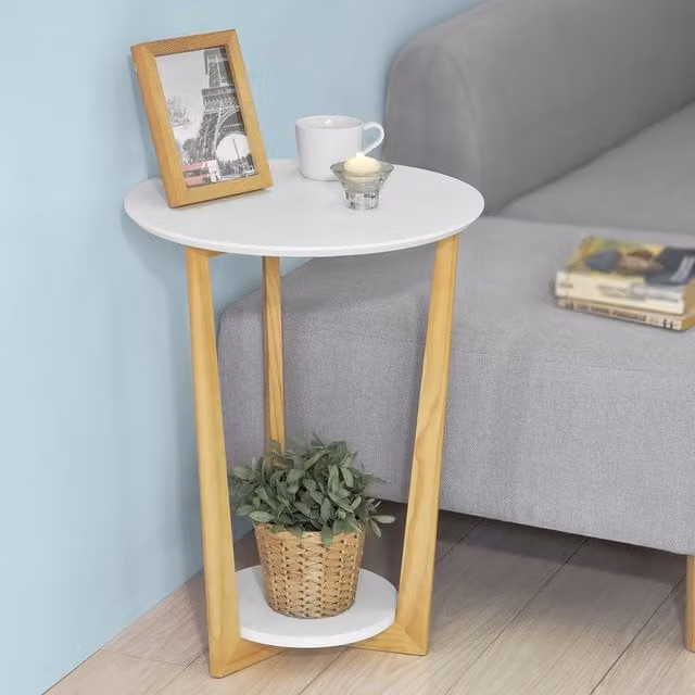 SoBuy Scandinavian Style 2-Tier Round Wooden Side Table in White
