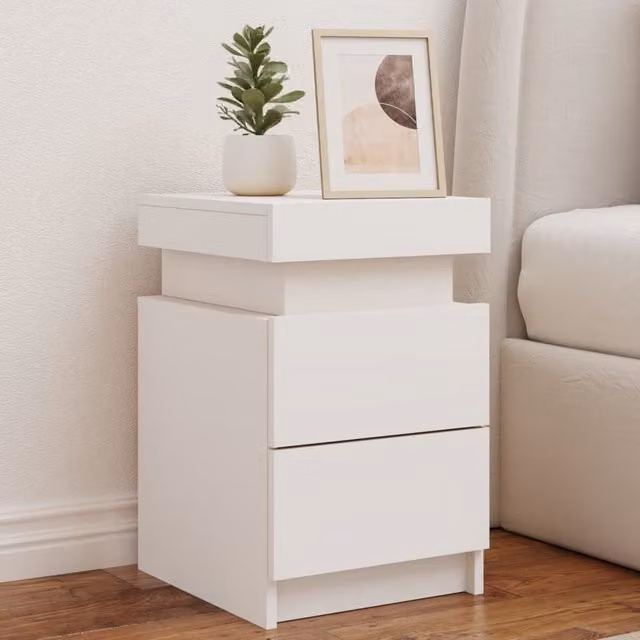 Berkfield Home Set of 2 White Bedside Cabinets with Integrated LED Lighting, W/D/H: 35 x 39 x 55 cm