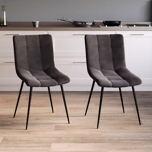Vida Designs Set of 2 Modern Grey Velvet Upholstered Dining Chairs