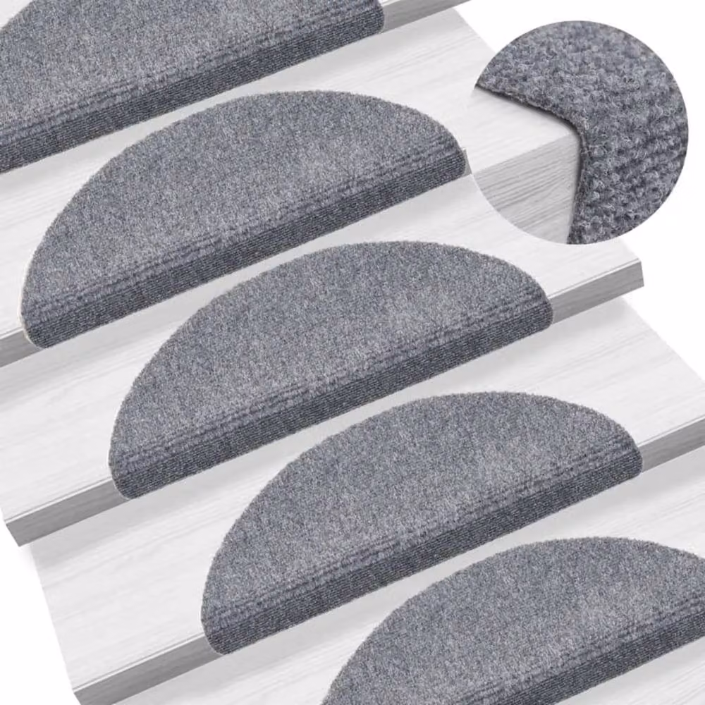 Berkfield Home Self-adhesive Needle Punch Stair Mats, Grey, W/D/H: 56 x 17 x 3 cm – 2