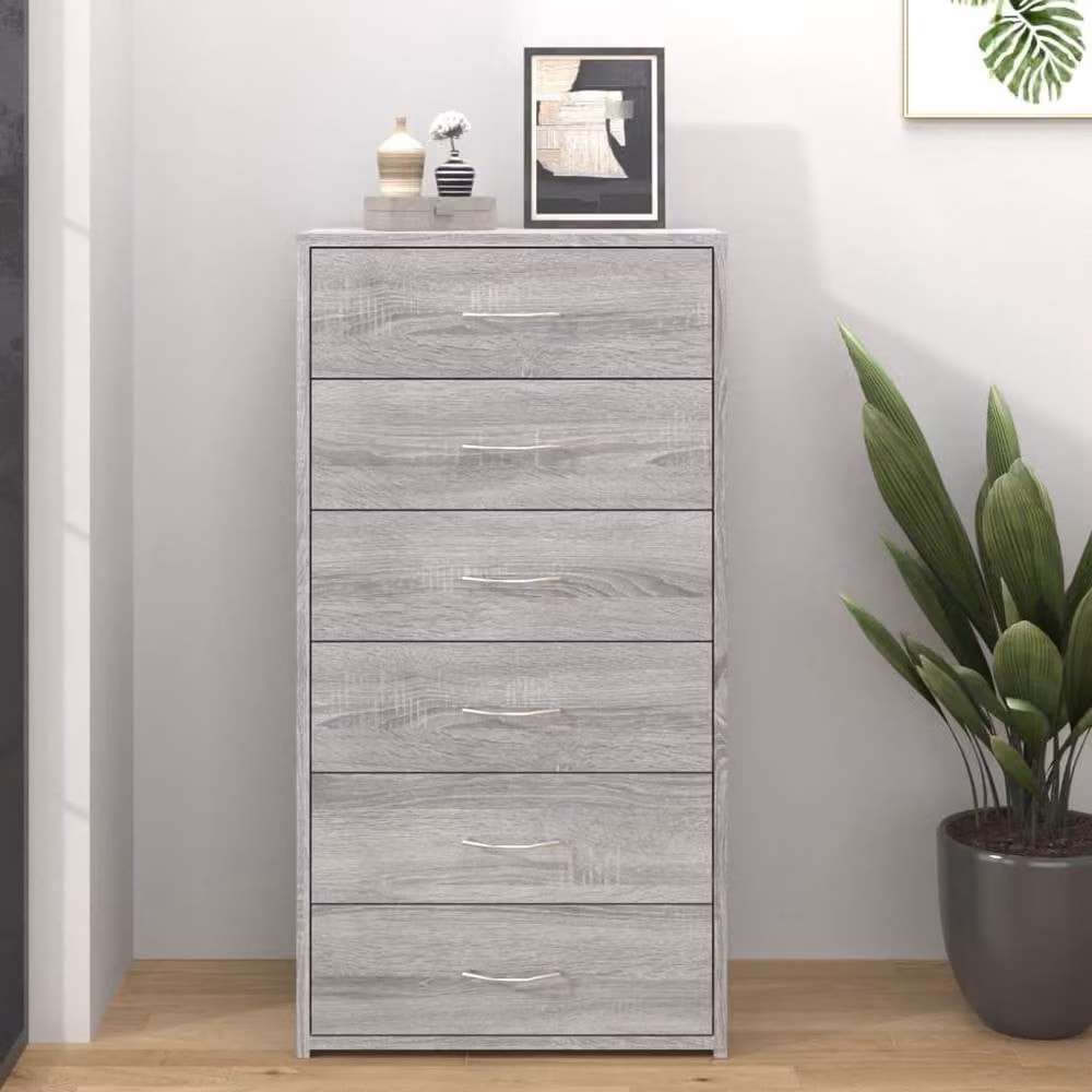 Berkfield Home Grey Sonoma Sideboard with 6 Drawers, W/D/H: 50 x 34 x 96 cm – 1