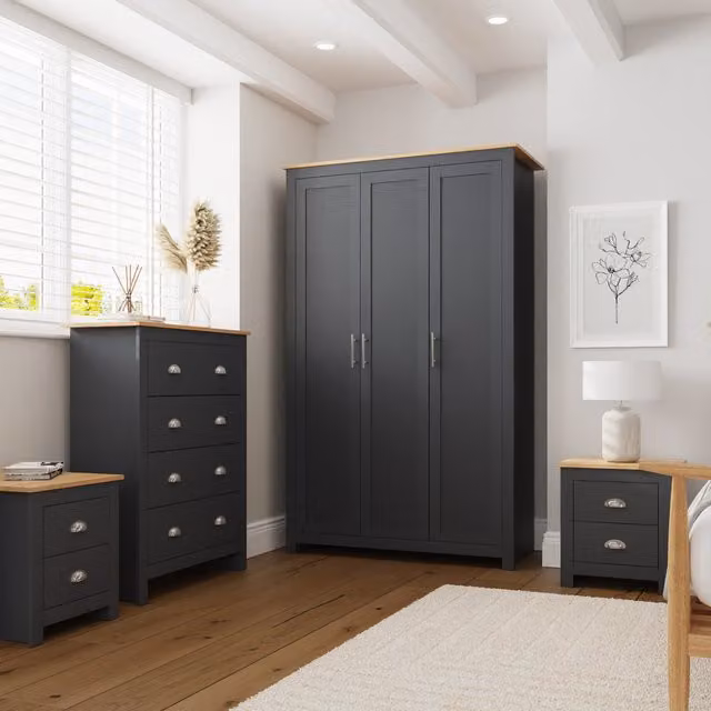 GFW Lancaster 4 Piece Bedroom Furniture Set in Slate Blue and Oak – 2