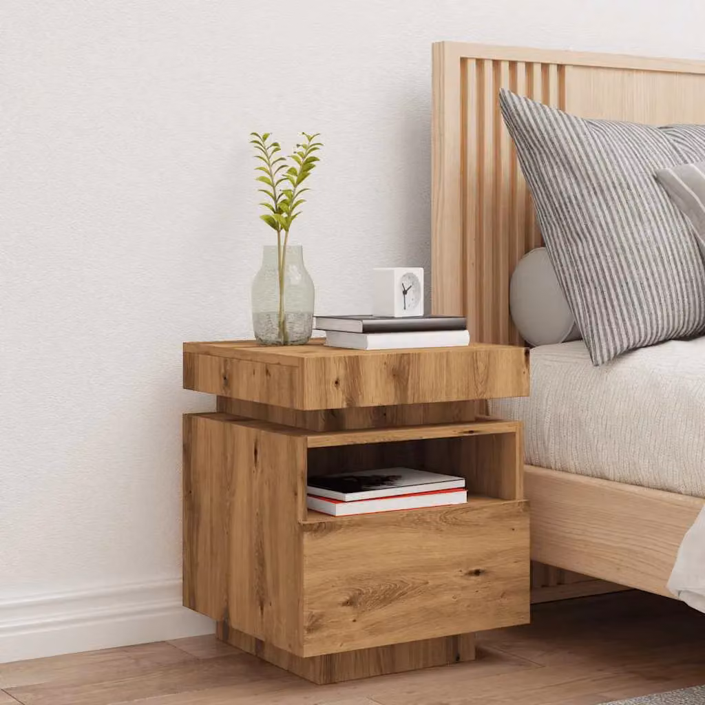Berkfield Home Bedside Cabinet in Artisan Oak Brown with Integrated LED Lights W/D/H: 40 x 39 x 48.5 cm – 3