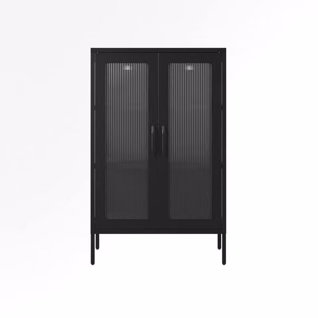 Lemon Pavilion Furniture Marsh Storage Cabinet in Black with Glass Doors and Metal Frame, W/D/H: 65.0 x 36.0 x 101.5 cm – 1
