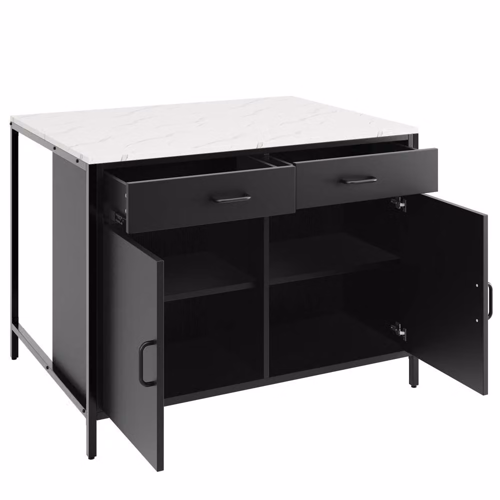 ModernLuxe Kitchen Island with Adjustable Feet in Black – 6