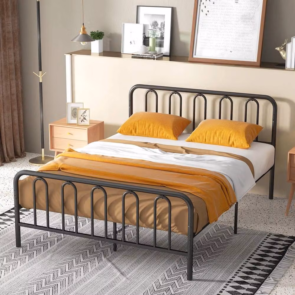 Havendro King Size Metal Platform Bed Frame with Headboard and Footboard in Black, H 101 cm, W 180 cm, D 200 cm – 4