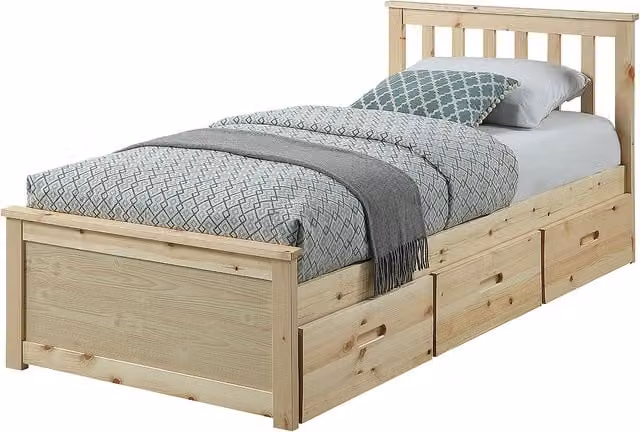Home Treats White Solid Pine Scandinavian Bed Frame with Drawers