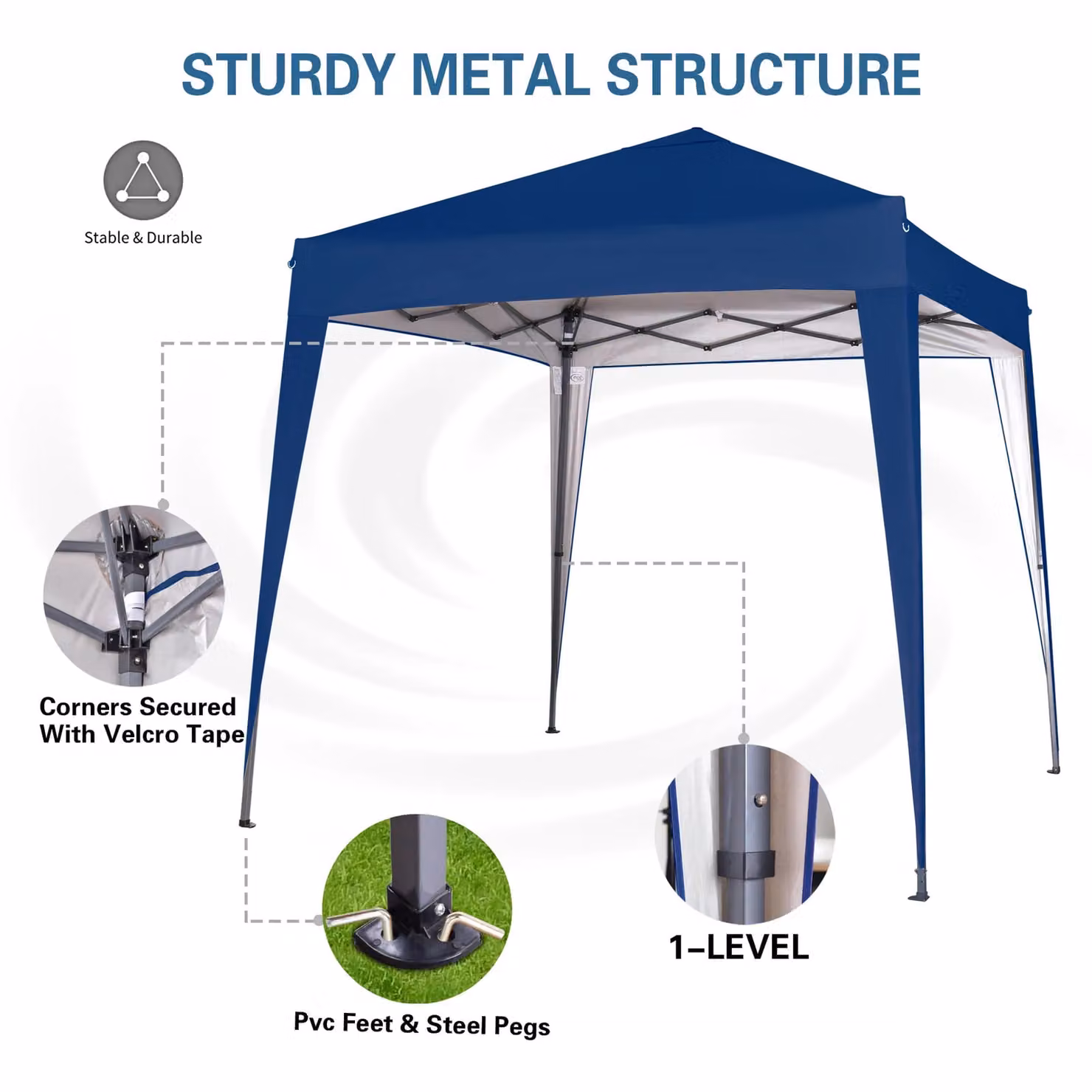 MCC Direct Blue Pop Up Gazebo with Removable Sides and Storage Bag, W/D/H: 200 x 200 x 255 cm – 3