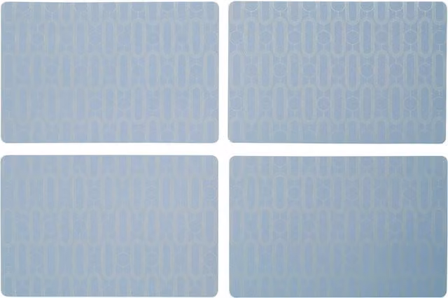 Orsina Set of 4 Blue Art Deco Rectangular Placemats with Stainless Steel Foil Accent