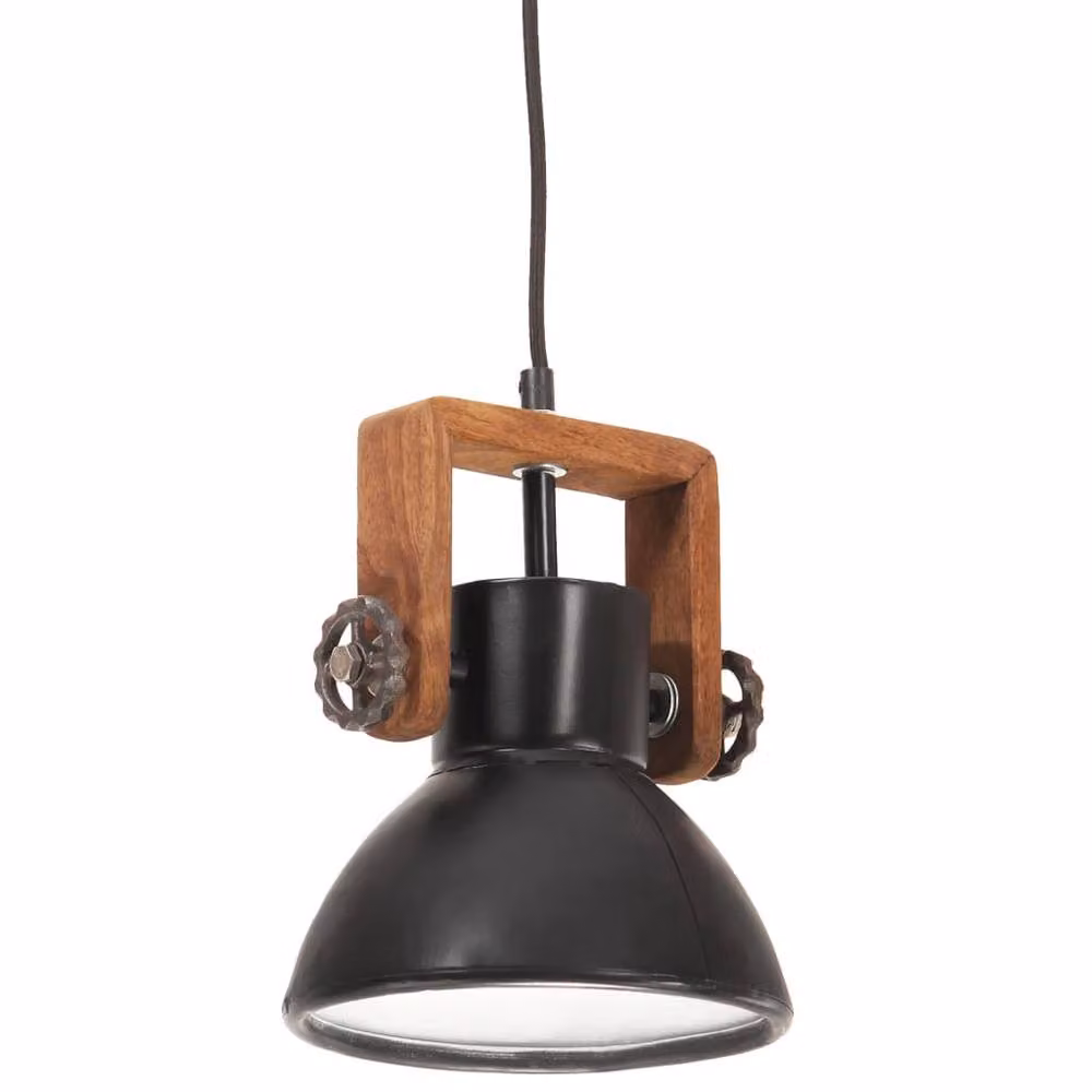 Berkfield Home Industrial Round Hanging Lamp in Black and Brown with E27 Socket, Diameter: 19 cm – 2