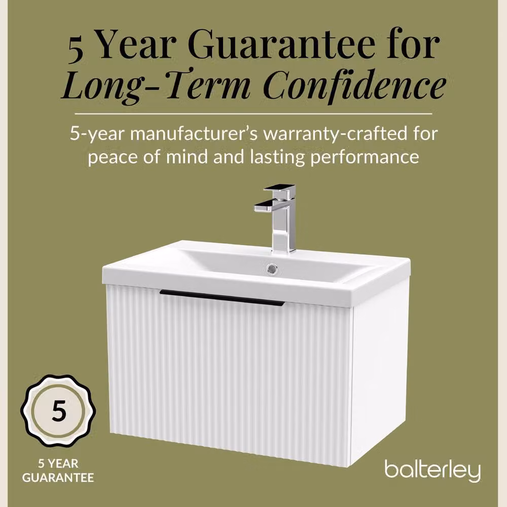 Balterley Fluted Front Wall Hung 1 Drawer Vanity Basin Unit, Satin White, W: 60 cm – 3