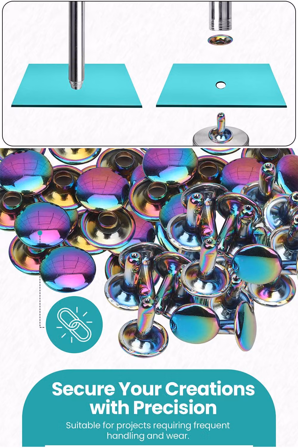 Neel Blue 8mm Rainbow Double Cap Tubular Metal Rivets and Studs – 4