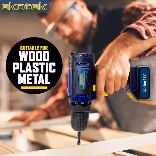 Skotek 18V Cordless Drill and 13-Piece Bit Set with Rechargeable Battery in Blue – 3