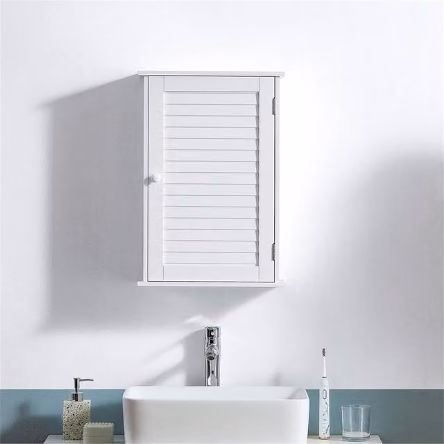 FORGEVIO Modern White Wall-Mounted Single Door Bathroom Cabinet with Internal Shelves