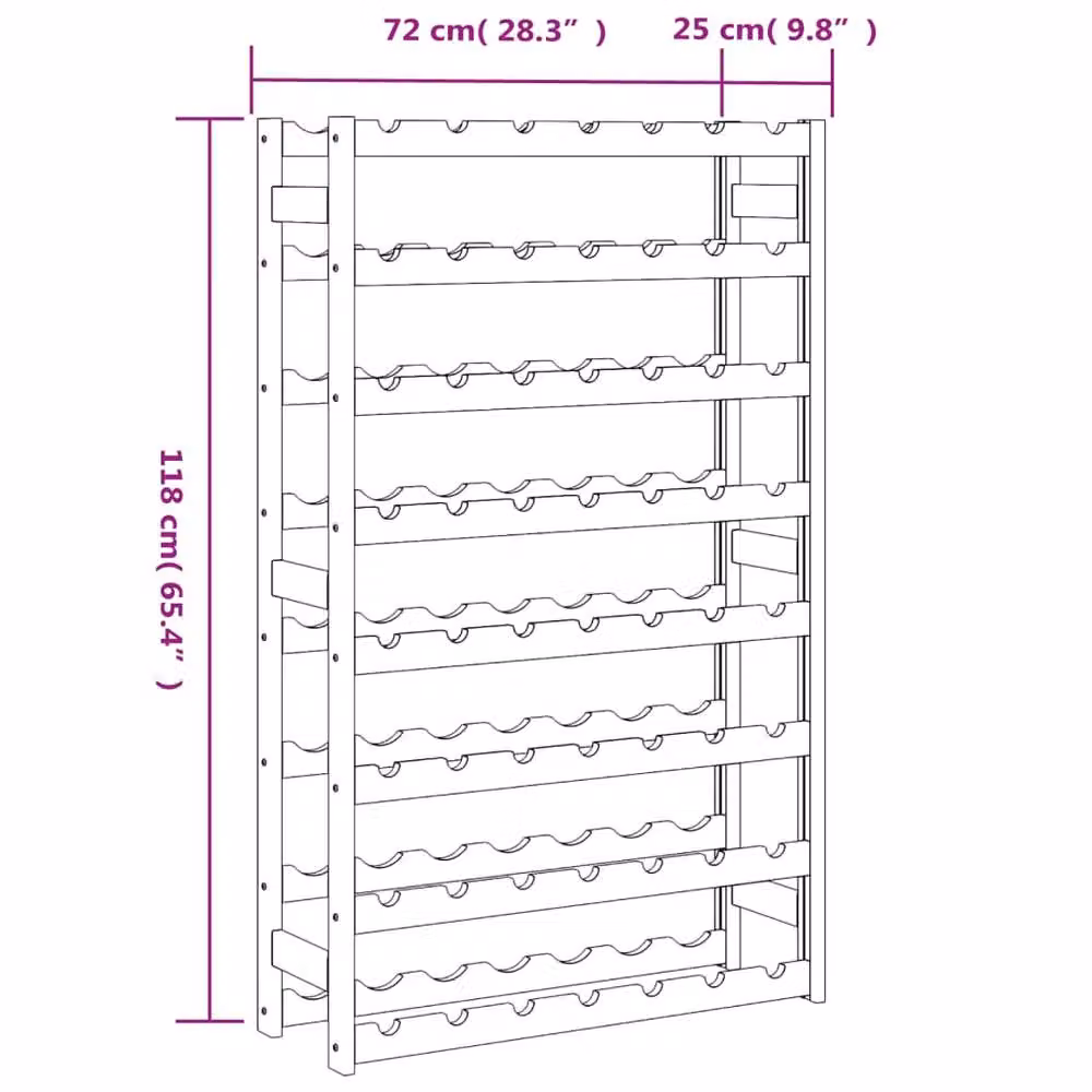 Berkfield Home Beautiful Classic Lacquered Brown Solid Pine Wine Rack for 56 Bottles, W/D/H: 118 x 25 x 25 cm – 5