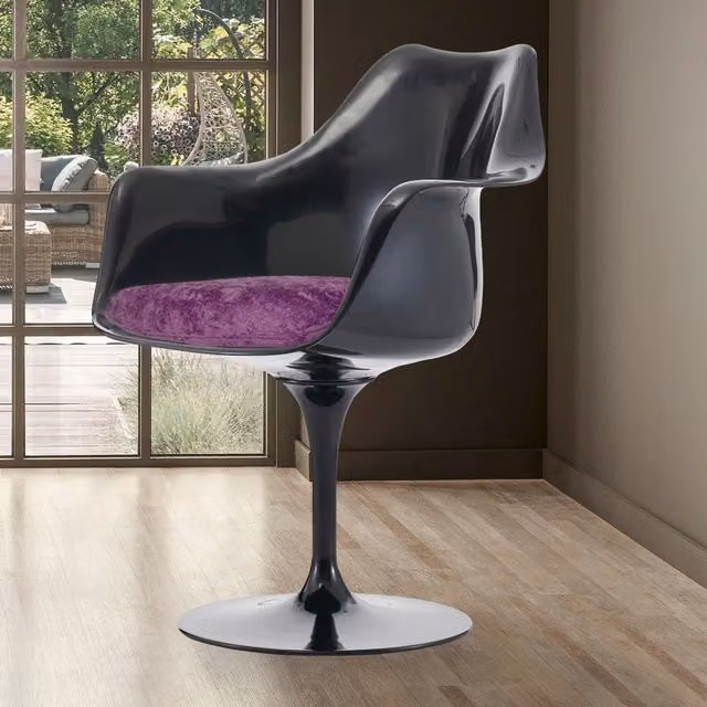 Fusion Living Modern Swivel Armchair in Purple and Black Velvet with Armrests
