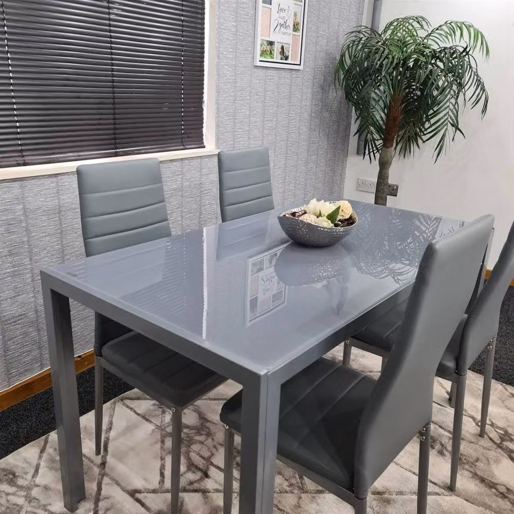 KOSY KOALA Modern Grey Dining Set with Glass Table and 4 Chairs, W/D/H: 120 x 70 x 75 cm – 3