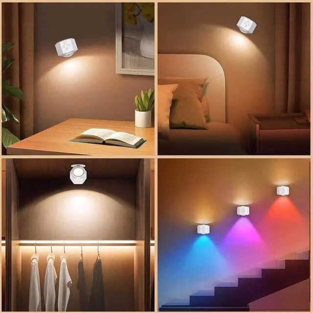 SPETLEK Rechargeable RGB LED Wall Light with 360 Degree Magnetic Rotation in White