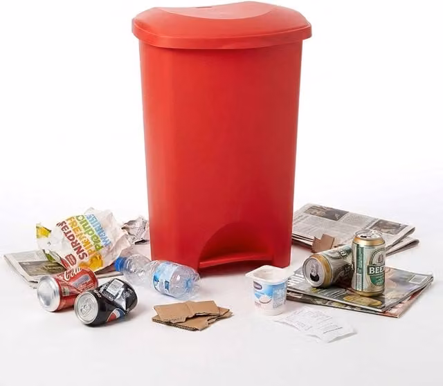 Storm Trading Group 2 x 50L Red Commercial Plastic Pedal Bin for Waste and Recycling