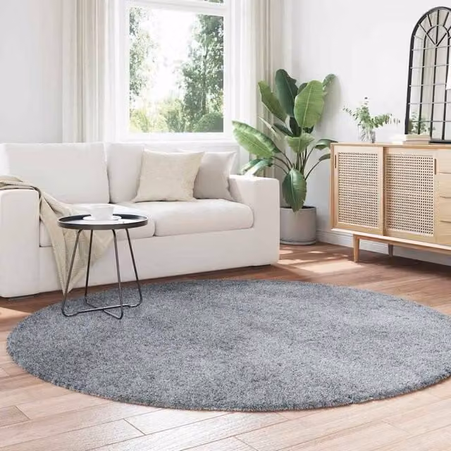 Berkfield Home NAVARRA Shaggy High Pile Round Rug, Light Grey, Diameter: 200 cm
