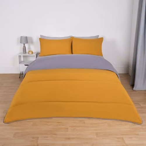 OHS 10.5 Tog King Size Coverless Duvet and Pillowcase Set, Reversible Grey and Yellow Microfibre Hollow Fibre Bedding – 1