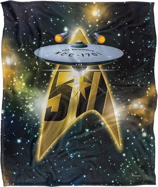 Trevco Star Trek 50th Anniversary Super Soft Fleece Throw Blanket, White, W/D/H: 152 x 127 cm – 1